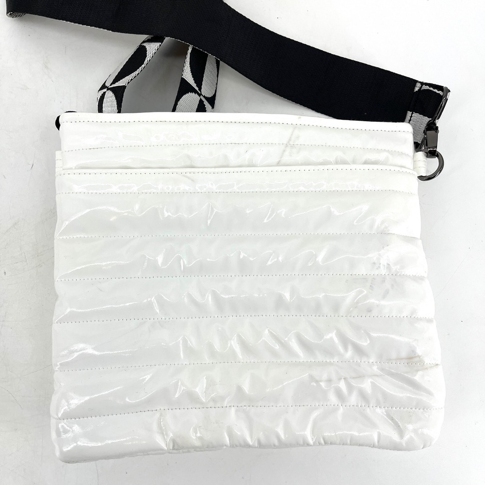 THINK ROLYN White Puffer Crossbody Bag with Graphic Strap - Picture 4 of 7